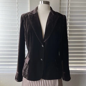 Tahari Walnut Brown Velvet Collard Two Button Blazer Size: L/G - Picture 1 of 15