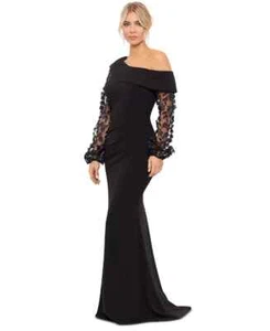 Vestido de crepé de buceo manga larga con apliques florales negros Xscape talla 16 $298 - Imagen 1 de 4