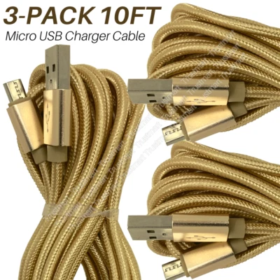 3Pack 10Ft Micro USB Fast Charger Cable Charging Cord Lot For Samsung Android LG - Image 1 of 4
