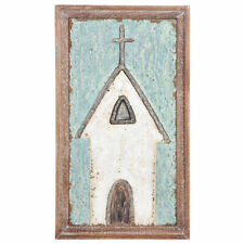 Framed Metal Church Print Rustic Embossed Primitive Farmhouse Country Distressed