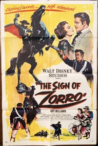 Segno di Zorro poster originale un foglio 1960 Guy Williams DIFFICILE DA TROVARE! - Foto 1 di 1