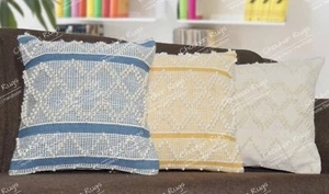 Shaggy Cotton Pillow Cases 45x45 cm Floor Handwoven Home Cushion Cover Lot of 3 - Picture 1 of 6
