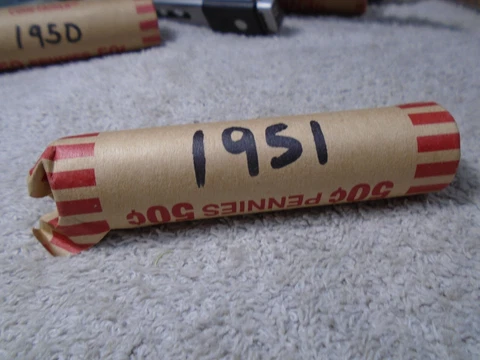 1951 Lincoln Wheat Back 50 Coin Circulated Penny Roll Possible P D S Mint Marks Cover