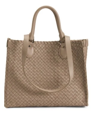Bolso de Hombro FALOR Taupe Italiano Tejido Cuero Suave 4 Correas Cartera F2754 RARO Foto 1 de 4