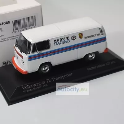 MINICHAMPS VW T2 TRANSPORTER 1972 WHITE 'PORSCHE MARTINI' WEISS 943053065 - Immagine 1 di 4