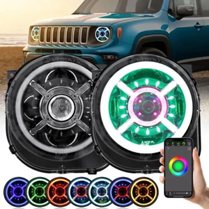 9inch RGB LED Headlights DRL Angel Eyes For Jeep Renegade 2015-2024 Right+Left - Picture 1 of 9