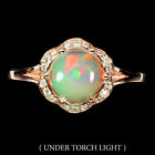 Unheated Round Fire Opal 7mm Simulated Cz 925 Sterling Silver Ring Size 7.5