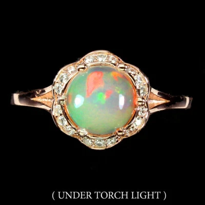 925 Argento Sterling Rotondo Opale di Fuoco 7mm Finto Zirconi Anello Misura 7.5 - Immagine 1 di 4