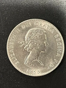 1965 Great Britain QUEEN ELIZABETH II Winston Churchill 5 Shillings Coin - Picture 1 of 8