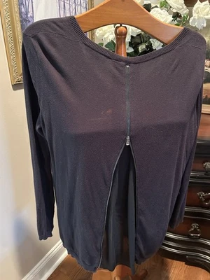 Женский черный свитер с v-образным вырезом Kenneth Cole хлопок пуловер с подробной задней частью размер L - Изображение 1 из 4