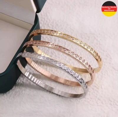 Armband Armreif Damen Modeschmuck aus Edelstahl Silber Gold Rosé Zirkonia Raute - Bild 1 von 4