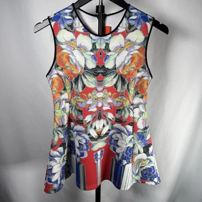 Top Clover Canyon para mujer tejido buceo estampado peplum sin mangas mediano M Foto 1 de 4