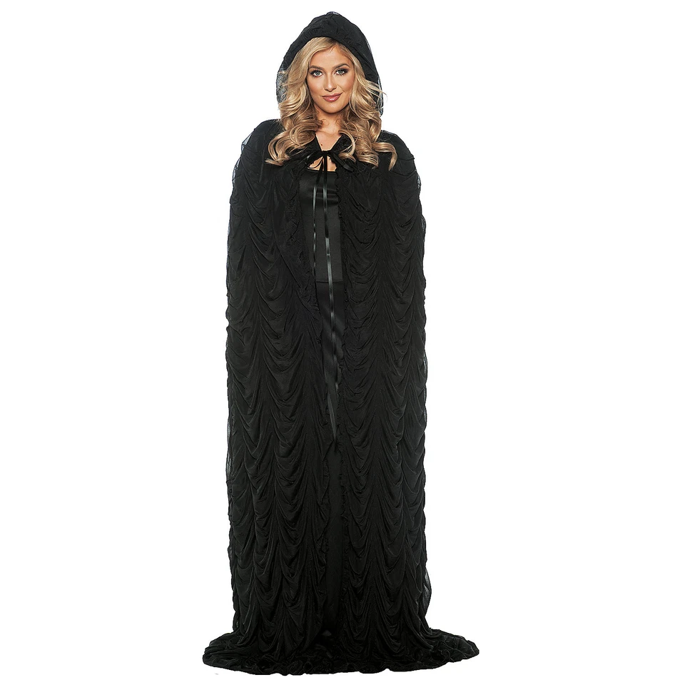 Adult Black Hooded Coffin Cape Cloak Gothic Costume UR28241