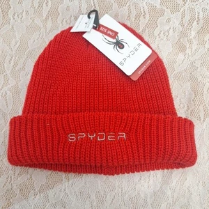 New Spyder - Men's Cuffed Rib Beanie Winter Ski Hat Red With Grey Logo W/ Tags - Picture 1 of 7