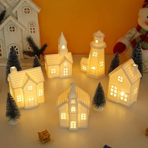 11 Piezas Casas de Pueblo de Navidad de Cerámica Blanca, Juego de Pueblo de Navidad Iluminado... - Imagen 1 de 8