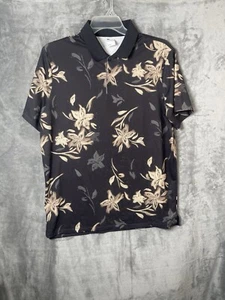 🆕All In Motion Men’s Ribbed Neckline Polo Shirt Floral Black Size Extra Large - Picture 1 of 7