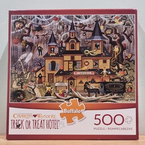 Buffalo Games 500 Piece Jigsaw Puzzle Trick Or Treat Hotel Charles Wysocki HTF