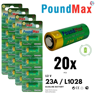 POUNDMAX 20 batterie di sicurezza alcaline Premium Super Alcaline 23AE/A23/LRV08/MN21 12 V