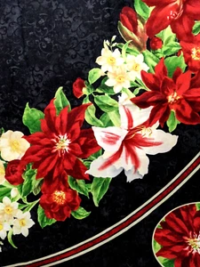 Two 1/2 Circle Panels Christmas Tree Skirt/Cloth/Mantle Floral Poinsettia Cotton - Picture 1 of 8