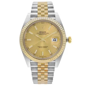 Rolex Datejust 41 18K Yellow Gold Steel Champagne Stick Dial Men Watch 126333 - Picture 1 of 6