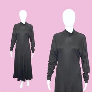 1980s BETSEY JOHNSON PUNK Label Turtleneck Boxy Batwing Sleeve Black Dress. S-M - Picture 1 of 12