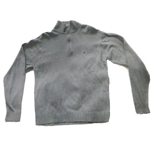 Nautica Men's Sweater Adult Gray Quarter 1/4 Zip Size M Pullover Cotton - Picture 1 of 6