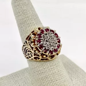 10K Yellow Gold Round Diamond & Ruby Fancy Cocktail Ring Size 8 (LO1009238) - Picture 1 of 10
