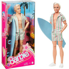 Barbie The Movie Ken Doll Wearing Pastel Striped Beach Matching Set (HPJ97)