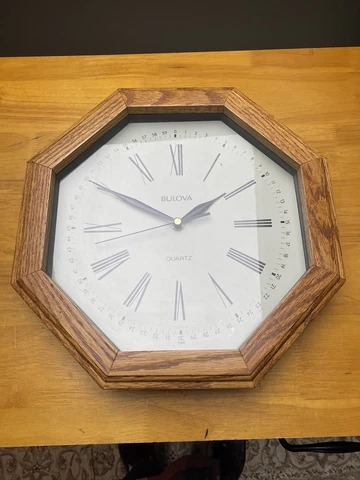 Bulova Quartz Octagonal Wood Finish Wall Clock C4414 Cover