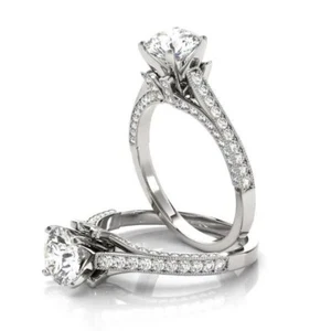 Damen-Verlobungsring 1,50 kt rundschliff Moissanit Diamant 14 kt Weißgold vergoldet - Bild 1 von 7