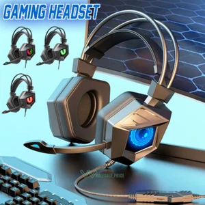 Wired 3.5mm Gaming Headphones Mic LED Headset Stereo Bass Surround For PC PS4 - Picture 1 of 58
