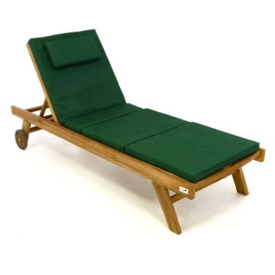 DIVERO Set Sonnenliege Liegestuhl Teakholz unbehandelt Auflage in dunkelgrün - Bild 1 von 4
