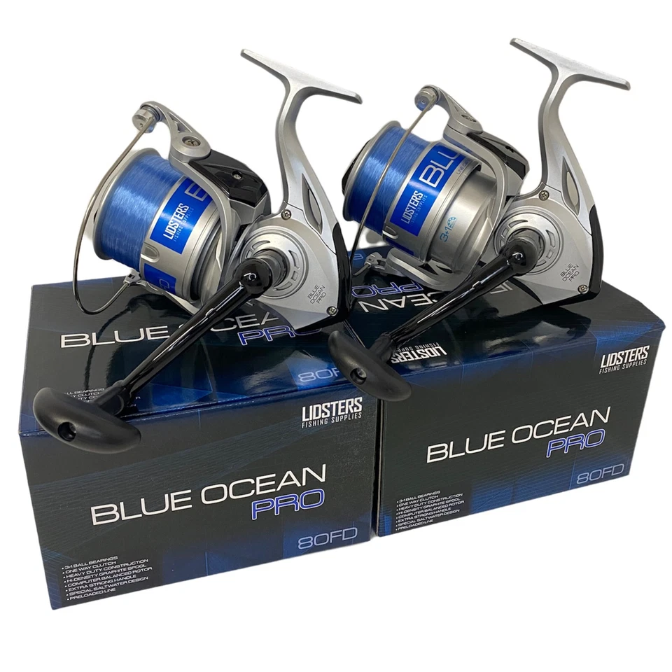 LIDSTERS FISHING SUPPLIES LTD 2 NEUE GROSSE BLAUE OZEAN PRO 8000 FD MEER ANGELN DECKEL STRAND PIER ROLLE LINIE 80
