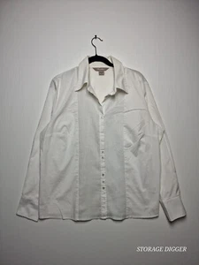Tanjay Dress Shirt Women's 18 White Cotton Stretch Formal Pleated Button-Up - Picture 1 of 11