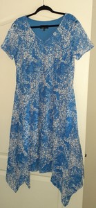 RONNI NICOLE 16W 1X Blue Floral Lace Midi Dress Short Sleeve Stretch Lined 