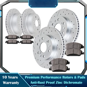 For Chevrolet Silverado GMC Sierra 1500 Front Rear Drilled Rotors Brake Pads Kit - Picture 1 of 7