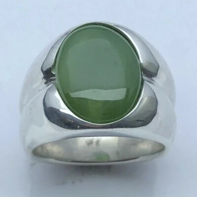 MJG 纯银男式戒指。 16 x 12 毫米 NEPHRITE JADE。 10码  26克 — 第 1/4 张图片