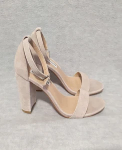 Steve Madden Carrson Suede Sandals Women's Size 7 M Block Heel Taupe Beige - Picture 1 of 9