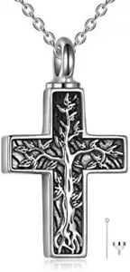Cremation Cross Urn Necklace for Ashes Keepsake Memorial Pendant 925 Silver Gift - Picture 1 of 10