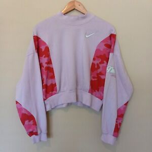 NIKE Women's Beige Pink Cotton Blend Crop Sweatshirt Size Large