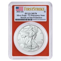 2021 (S) $1 American Silver Eagle PCGS MS70 Emergency Issue FS Flag Label Red Fr