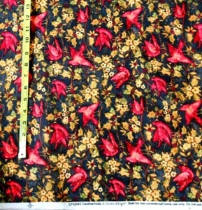 FABRIC - SUSAN WINGET "CARDINAL HOLLY" BIRDS, 100% COTTON - 1.25 YARDS - NEW! - Picture 1 of 1