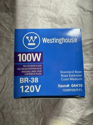 1- Westinghouse 100W Red BR38 120 V  Outdoor Flood Bulb - Image 1 of 3