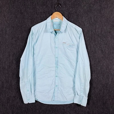 Guess Button Up Mens Large Long Sleeve Shirt Aqua Geometric Preppy Pocket - Image 1 of 4