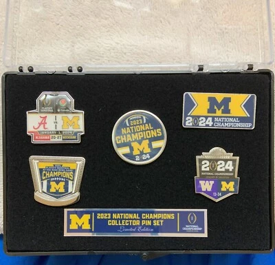MICHIGAN WOLVERINES 2023 COLLEGE NATIONAL CHAMPIONSHIP PIN SETS 5 PC & 3 PC - Image 1 of 2
