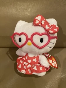 Hello Kitty Ty Beanie Babies Pink Heart Dress Glasses 6" Plush - Picture 1 of 3