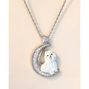 Collar colgante BGE The Bradford Exchange I LOVE MY MALTESE a la luna y espalda - Imagen 1 de 8