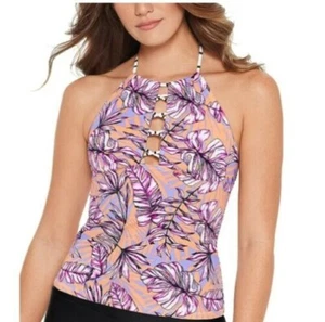 Salt & Cove high neck tankini swim top size small NEW Tropical print orange - Picture 1 of 9