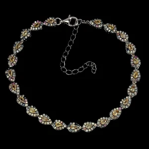 925 Sterling Silver Bracelet Pear Yellow Sapphire 276pcs Natural Gemstone Jewelr - Picture 1 of 14