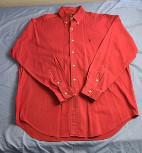 Camisa De Colección Ralph Lauren Para Hombres Blaire Roja Abotonada L/S Grande Azul Poni Algodón  - Imagen 1 de 7